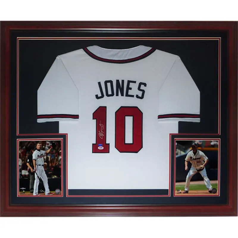 Chipper Jones Autographed Atlanta Braves (White #10) Deluxe Framed Jersey - PSADNA