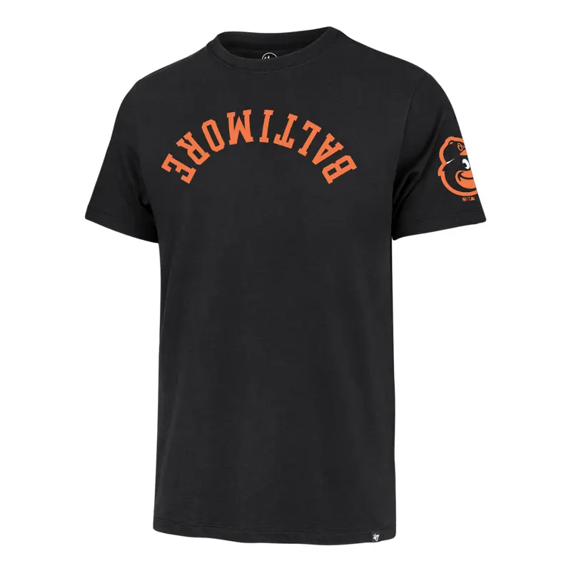 BALTIMORE ORIOLES UPSIDE DOWN TWO PEAT '47 FRANKLIN TEE