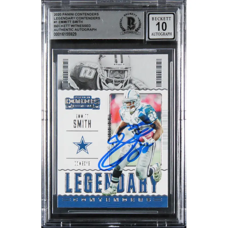 Cowboys Emmitt Smith Signed 2020 Panini Contenders #1 Card Auto 10! BAS Slabbed