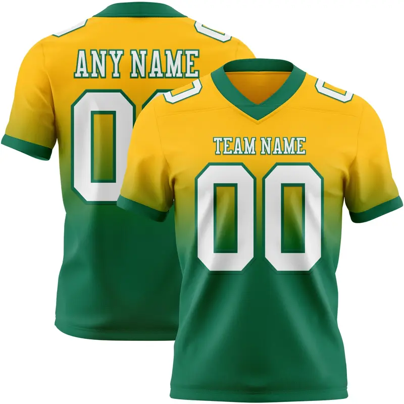 Custom Gold White-Kelly Green Mesh Authentic Fade Fashion Football Jersey