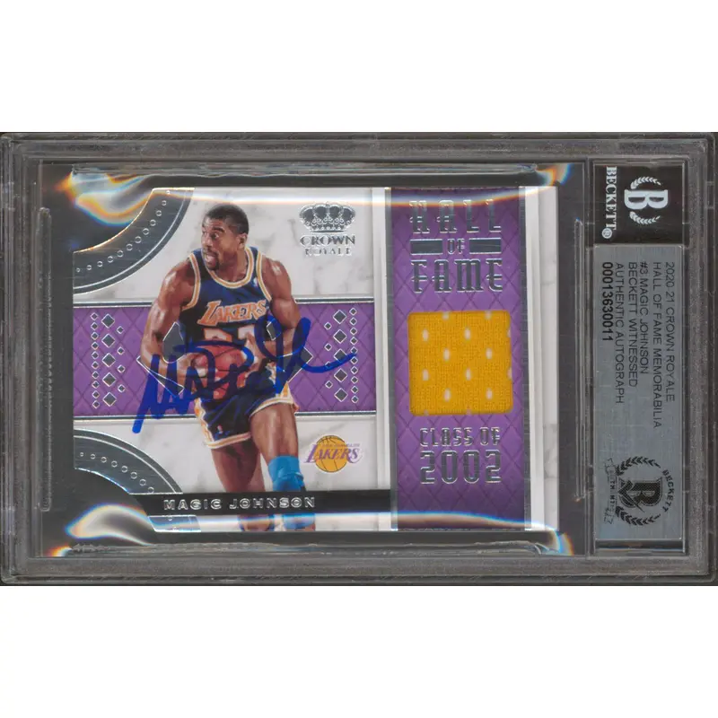 Lakers Magic Johnson Signed 2020 Crown Royale HOF Mem #3 Auto 10! BAS Slabbed