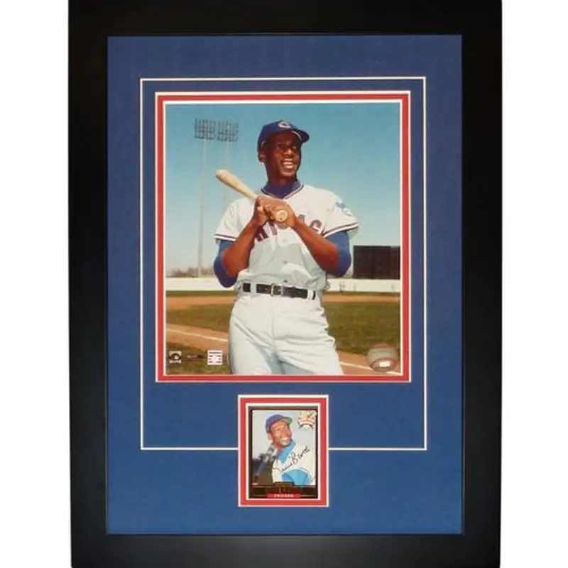 Ernie Banks Autographed Baseball Card Deluxe Framed with Chicago Cubs 8x10 Photo