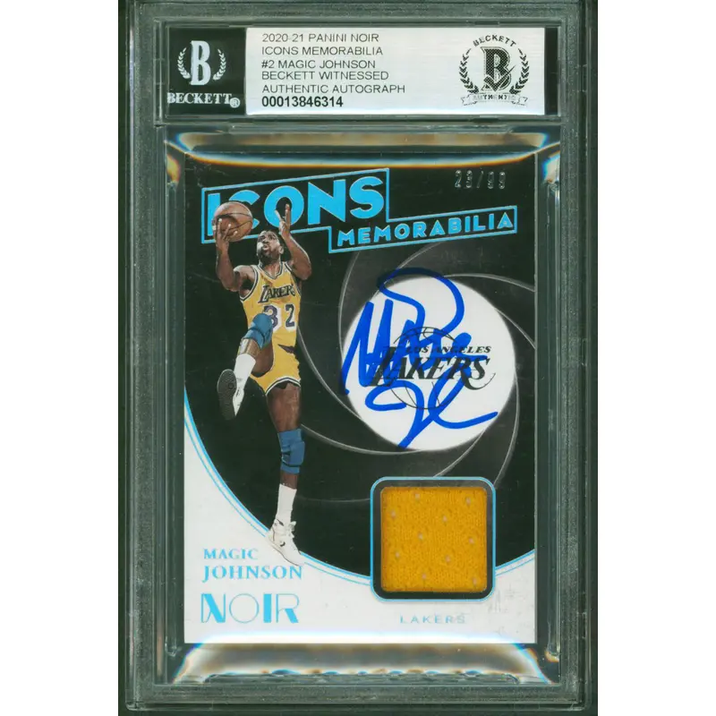 Magic Johnson Signed 2020 Panini Noir Icons #2 23/99 Card Auto 10! BAS Slabbed