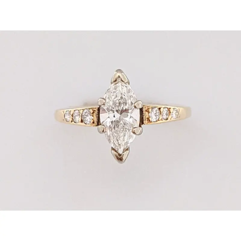 14K 1.02 CARAT TOTAL WEIGHT I1 H DIAMOND MARQUISE WITH (6) ROUND ESTATE RING 2.7 GRAMS