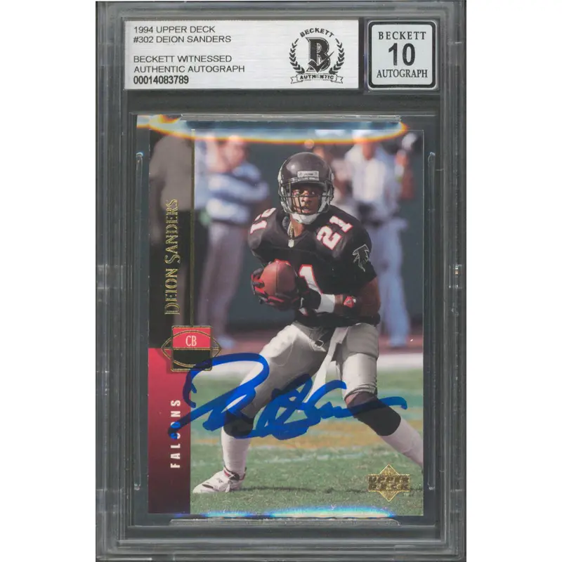 Falcons Deion Sanders Signed 1994 Upper Deck #302 Card Auto Mint 10! BAS Slabbed