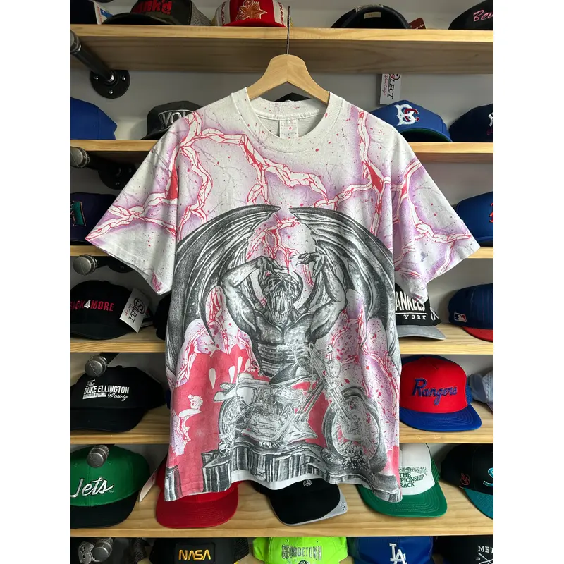 Vintage 90s Morbid Rags Demon Biker All Over Print Tee L / XL