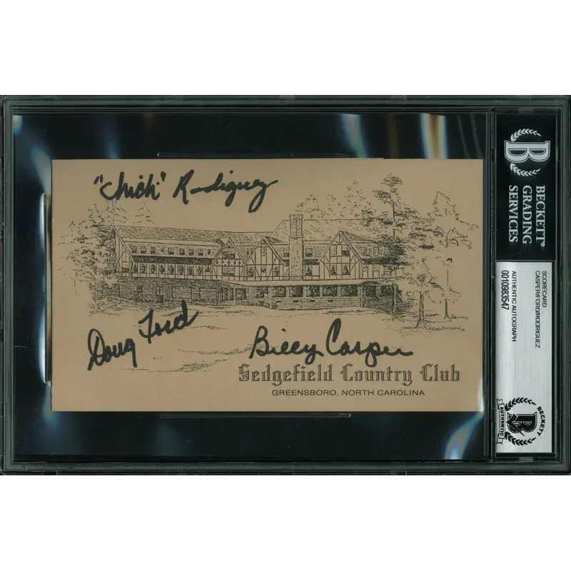 Billy Casper, Chi-Chi Rodriguez & Doug Ford Signed Scorecard BAS Slabbed