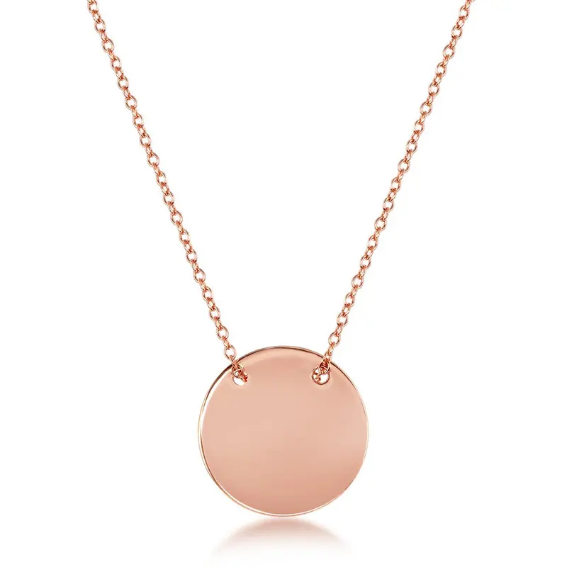 Sterling Silver Polished Engravable Disc Necklace - Rose Gold Plated