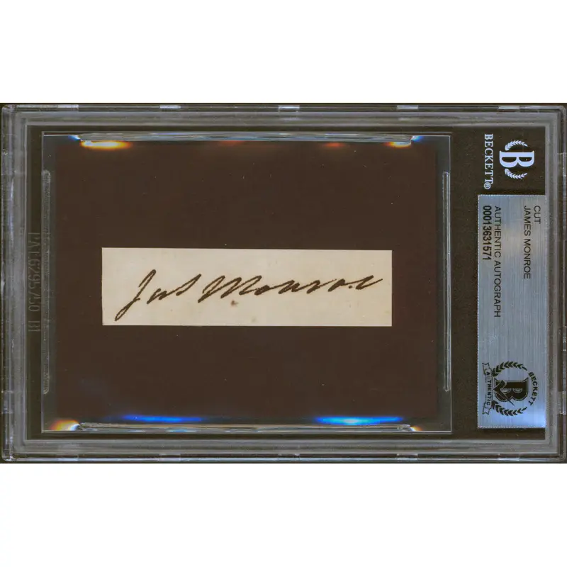 James Monroe Authentic Signed .75x1.7 Cut Signature Autographed BAS Slabbed