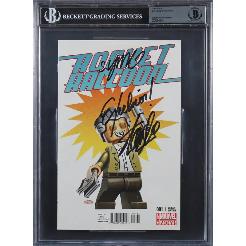 Stan Lee & Skottie Young Excelsior! Signed Rocket Raccoon 001 Var Comic BAS Slab
