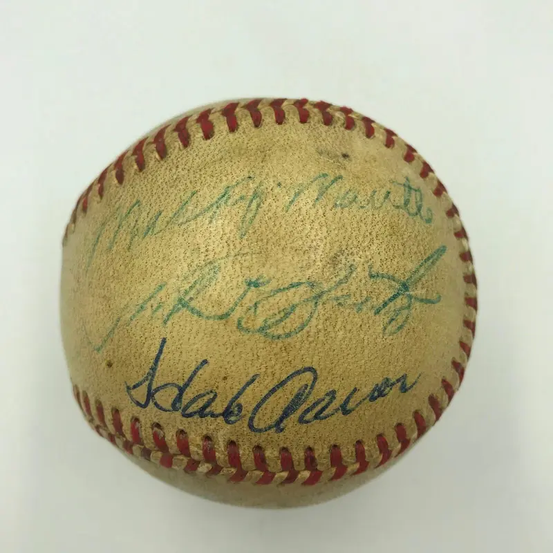 1950's Mickey Mantle Hank Aaron Eddie Mathews Multi Signed AL Baseball JSA COA