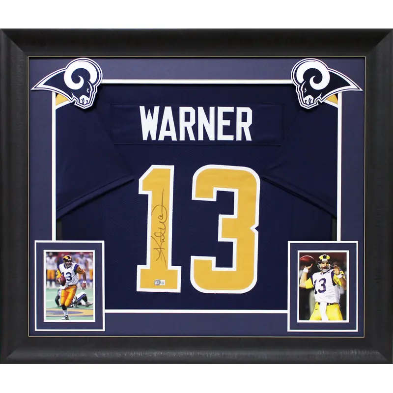 Kurt Warner Authentic Signed Navy Blue Pro Style Framed Jersey BAS Witnessed