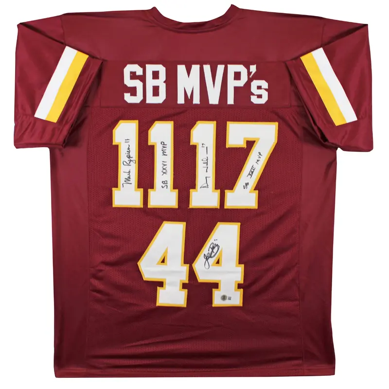 SB MVPs (3) Williams, Rypien & Riggins Signed Maroon Pro Style Jersey BAS Wit