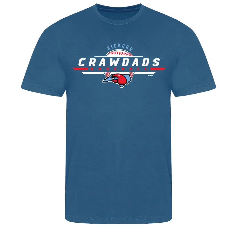 Hickory Crawdads Cobb Airforce Blue Ringspun Cotton Tee