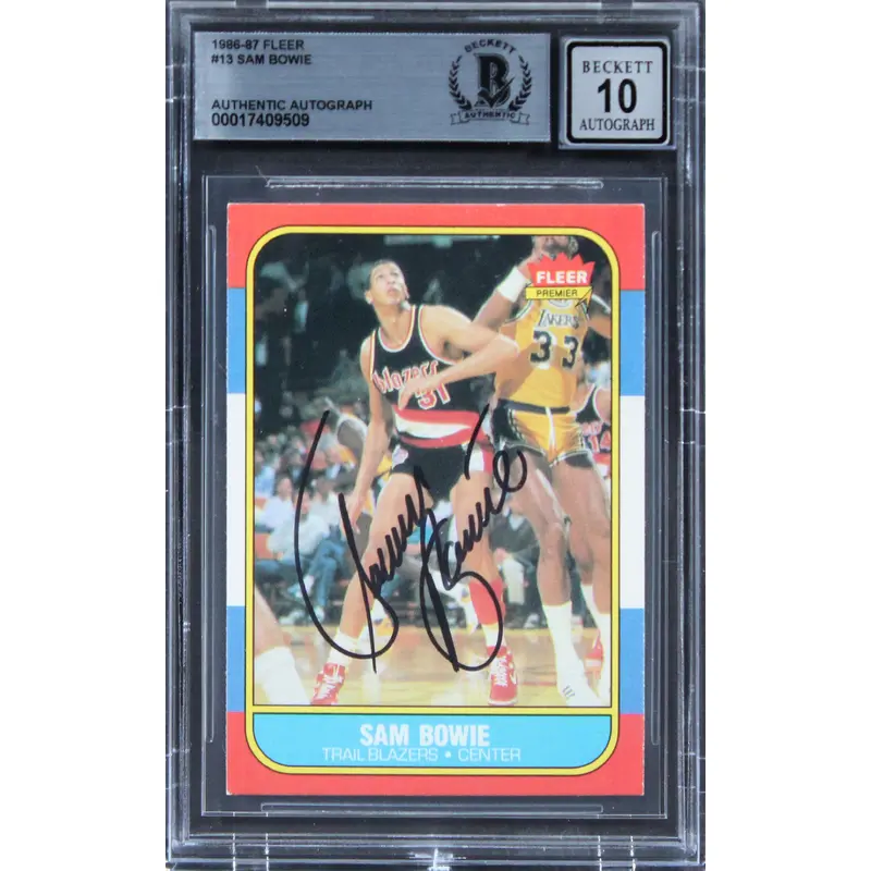 Blazers Sam Bowie Authentic Signed 1986 Fleer #13 Rookie Card Auto 10 BAS Slab