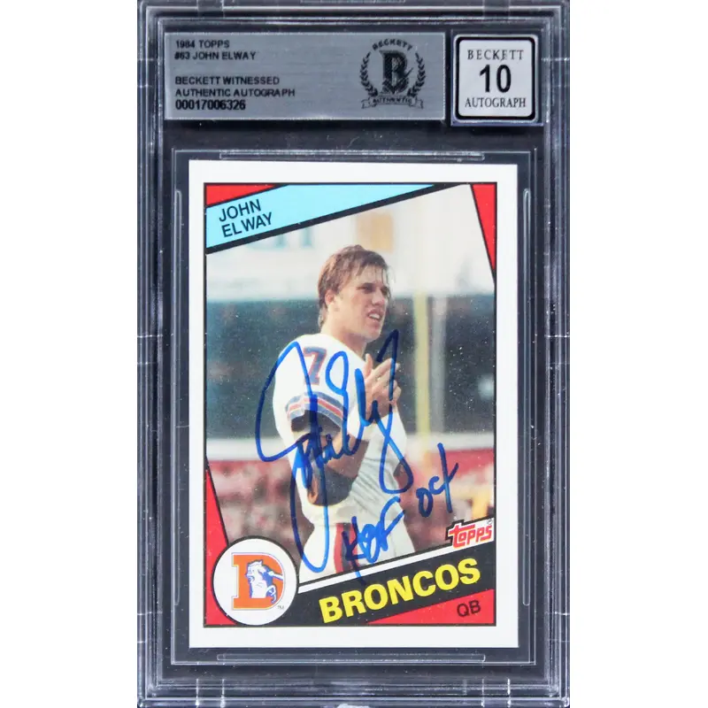 Broncos John Elway "HOF 04" Signed 1984 Topps #63 Rookie Card Auto 10! BAS Slab