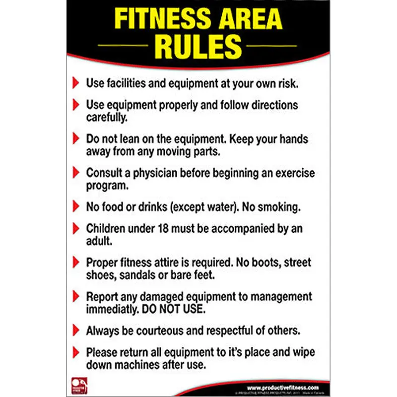 Fitness Area Rules Professional Fitness Wall Chart Poster - Productive Fitness