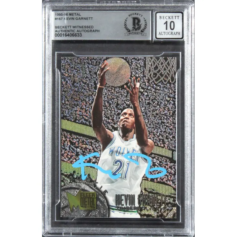 Timberwolves Kevin Garnett Signed 1995 Metal #167 RC Card Auto 10! BAS Slabbed