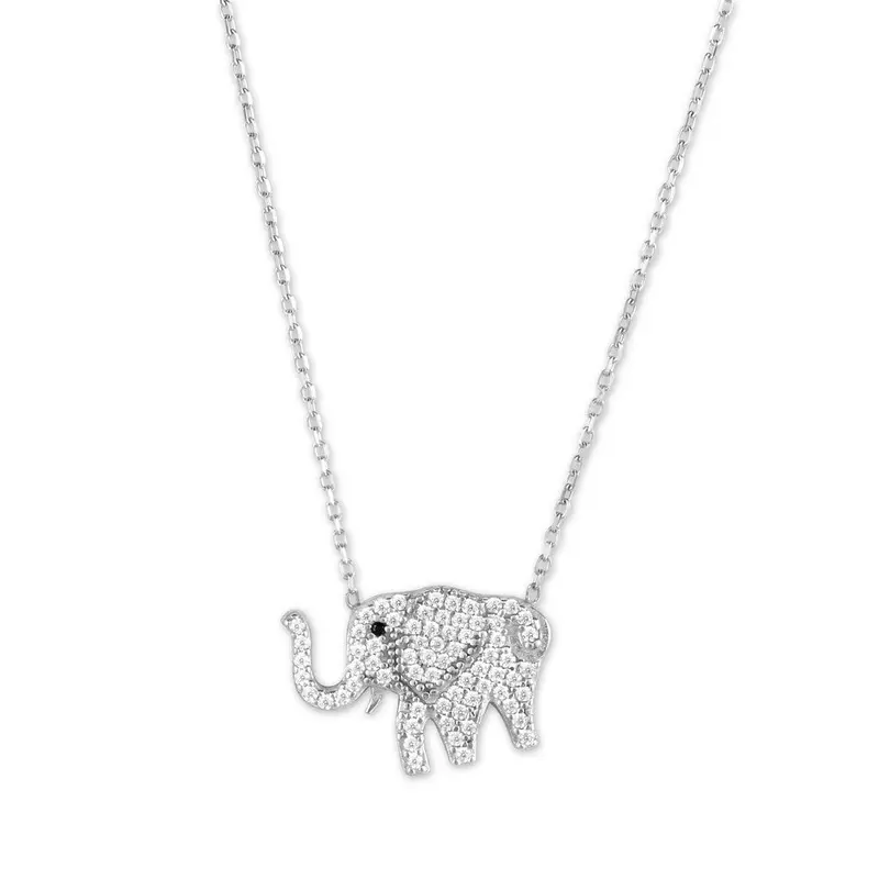 Sterling Silver CZ Elephant Necklace