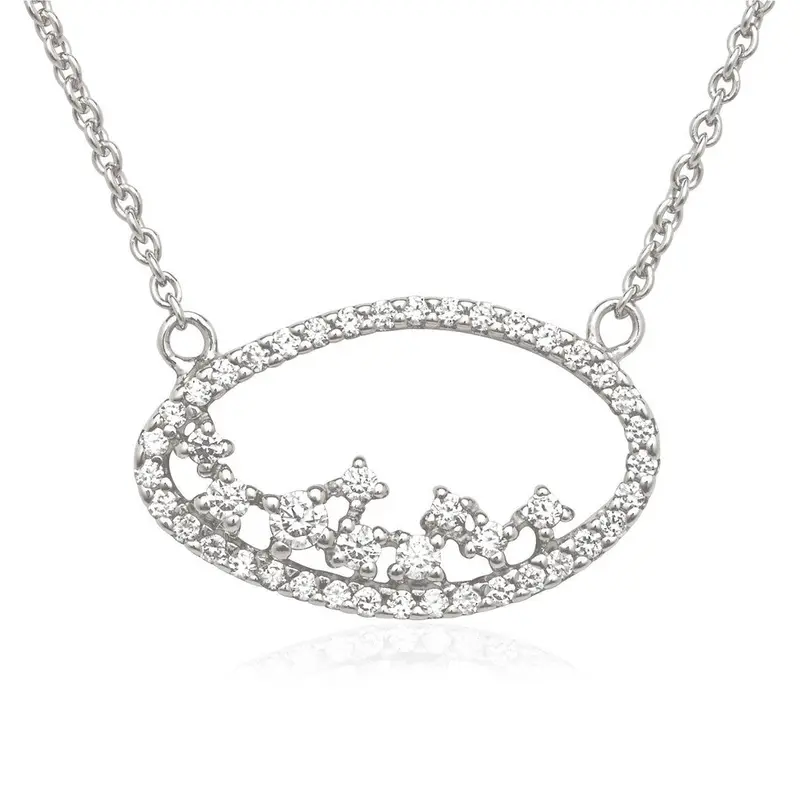 Sterling Silver  Open Oval CZ Necklace