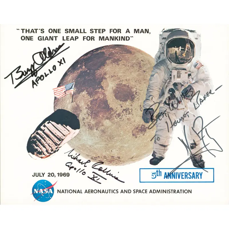 Apollo 11 (3) Armstrong, Aldrin & Collins Signed 8x10 5th Annviersary Photo BAS