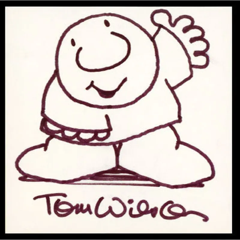 Tom Wilson Cartoonist Authentic Signed 4x4 Cut Signature w/ sketch BAS #BS29330