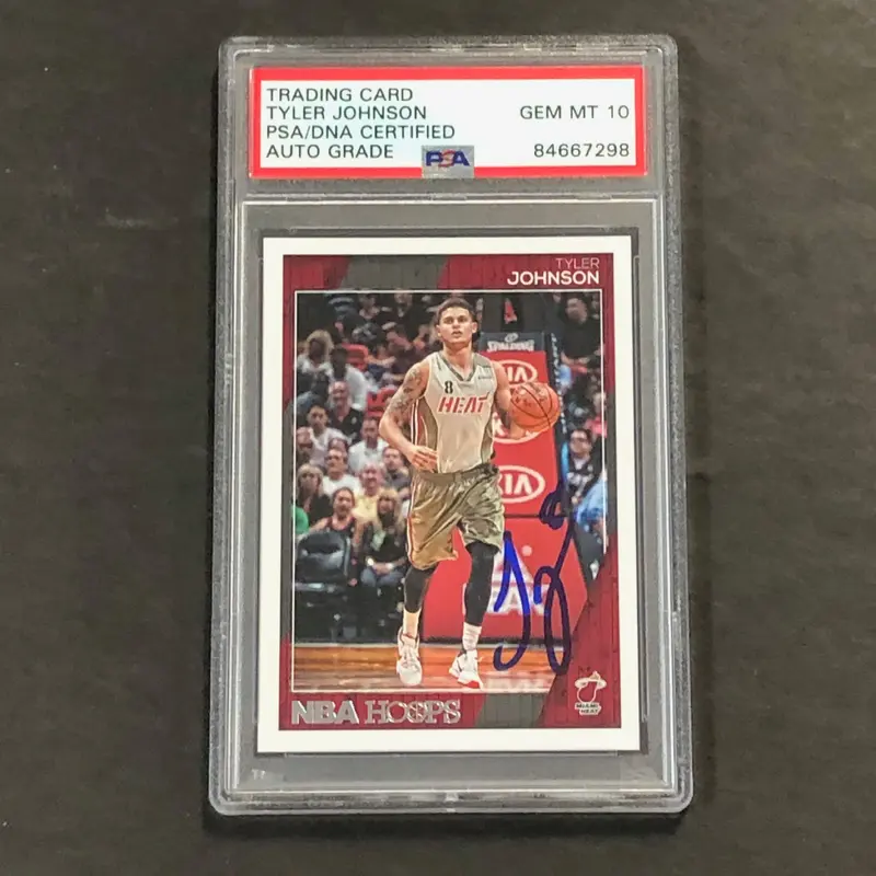 2016-17 NBA Hoops #188 Tyler Johnson Signed Card AUTO 10 PSA Slabbed Heat