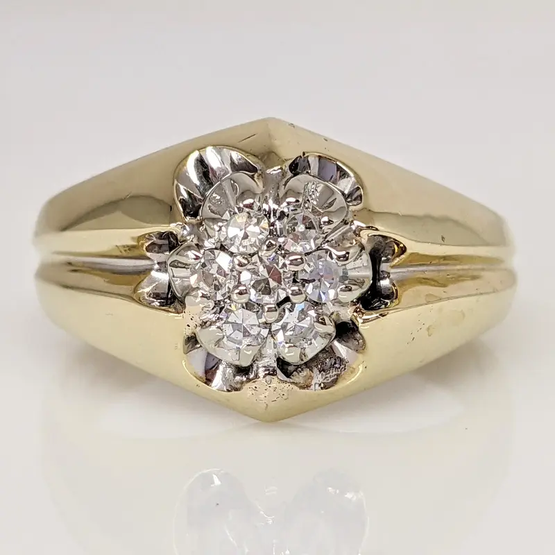14K .21 CARAT TOTAL WEIGHT VS-SI F-G DIAMOND ROUND (7) CLUSTER ESTATE RING 7.1 GRAMS