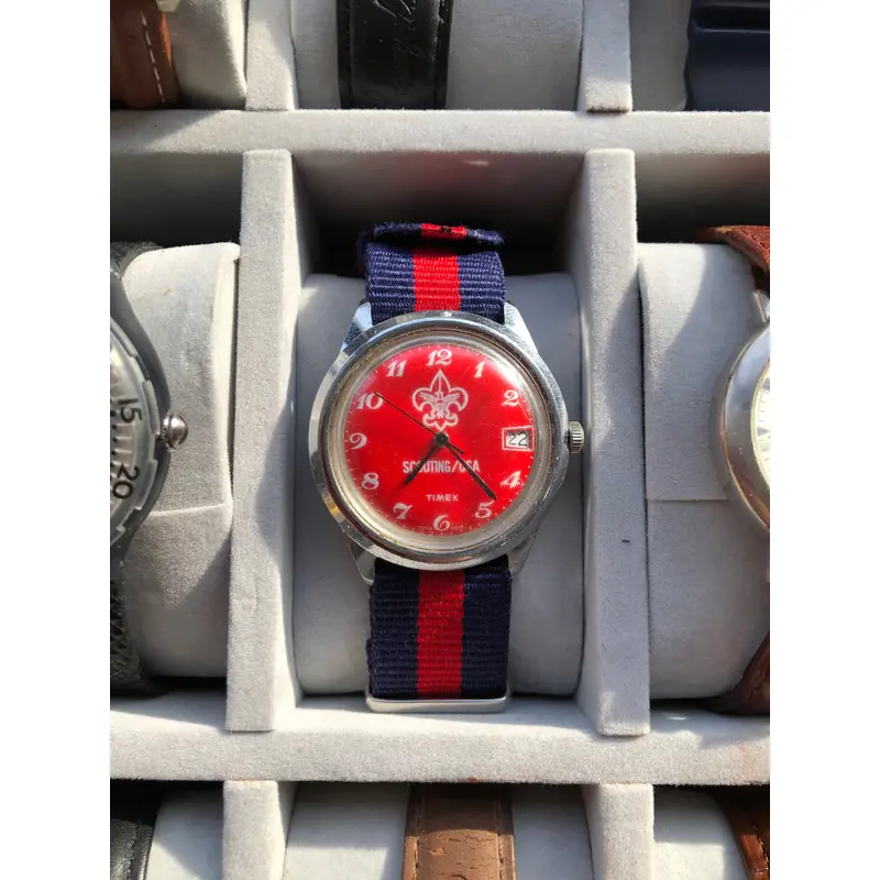Vintage 1978 Timex Boys Scouts Hand Wind Red Dial Watch