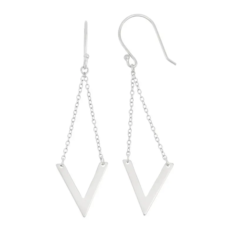 Sterling Silver Double Chain with Dangling V Hook Earrings