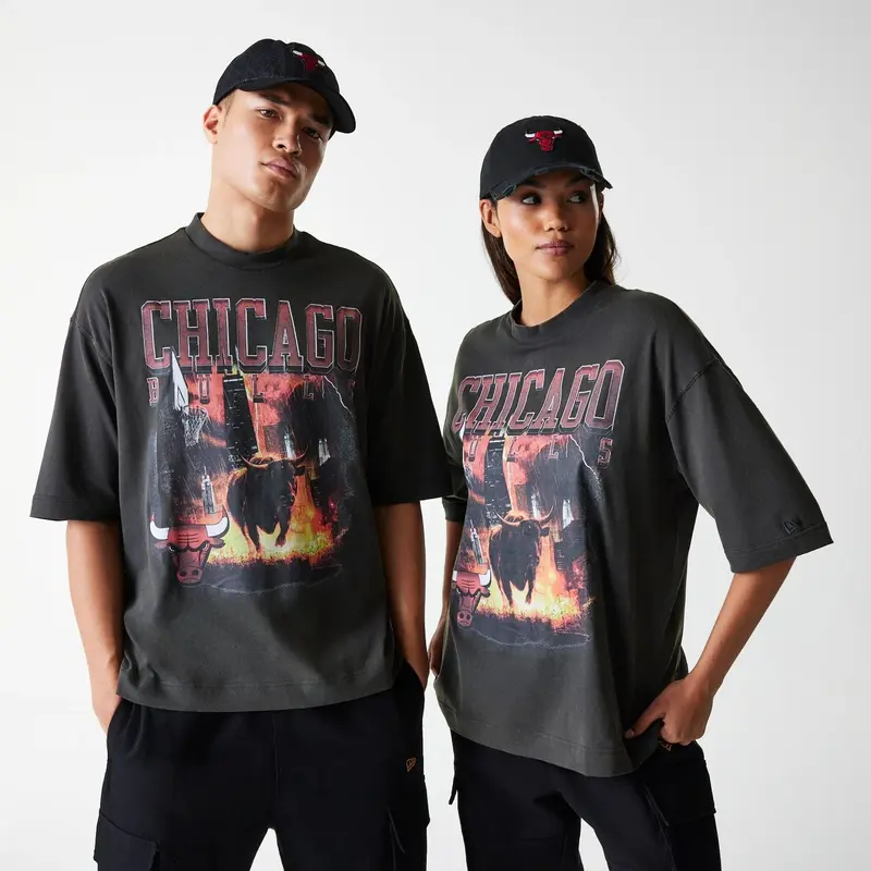 Chicago Bulls NBA Washed Graphic Grey T-Shirt