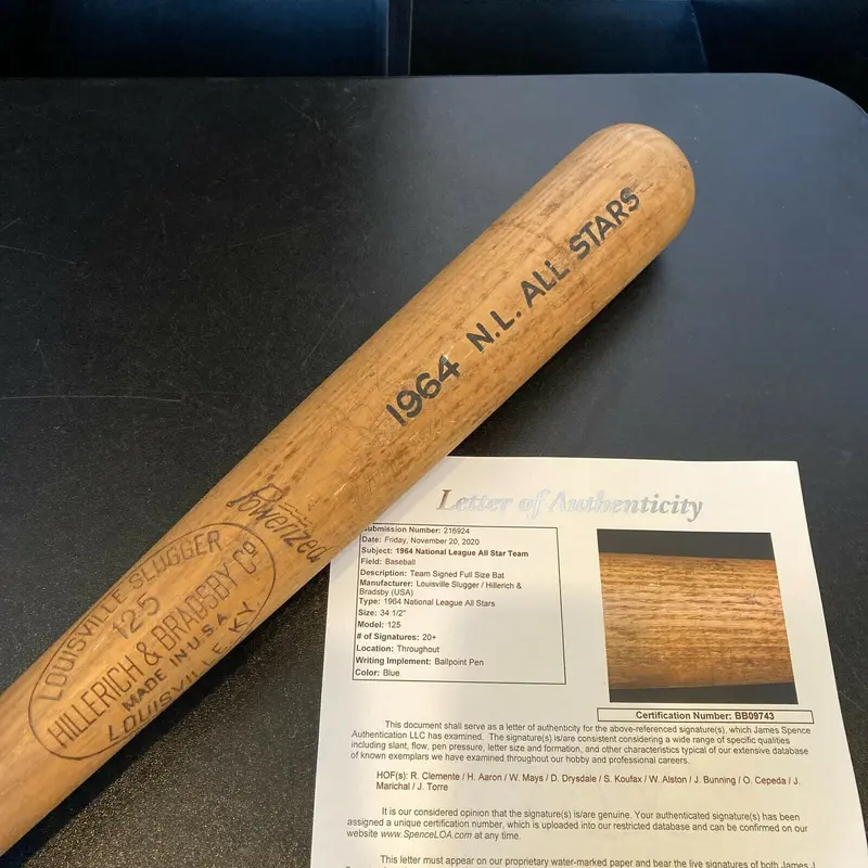 Roberto Clemente Willie Mays Hank Aaron 1964 All Star Game Team Signed Bat JSA