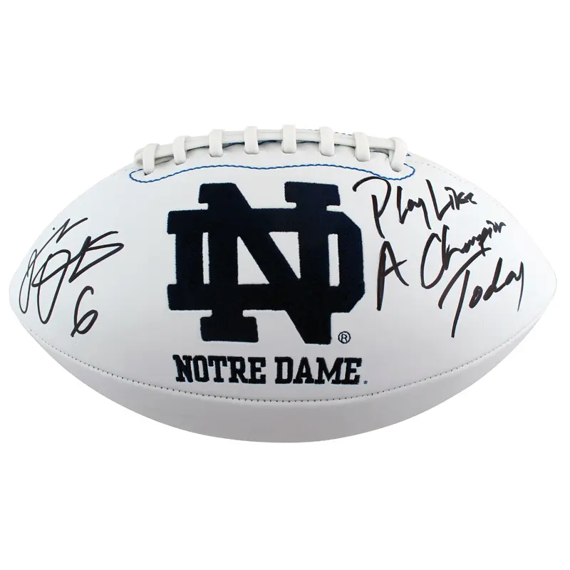 Notre Dame Jeremiah Owusu-Koramoah PLAC Signed White Panel Logo Football BAS Wit