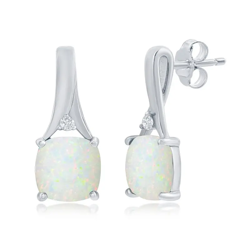 Sterling Silver White Opal & CZ Earrings