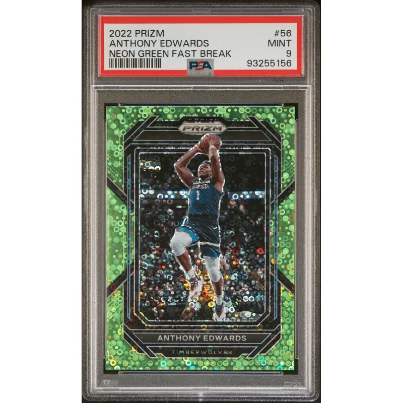 Anthony Edwards 2022 Panini Prizm #56 Neon Green Fast Break #5/5 PSA 9 Mint