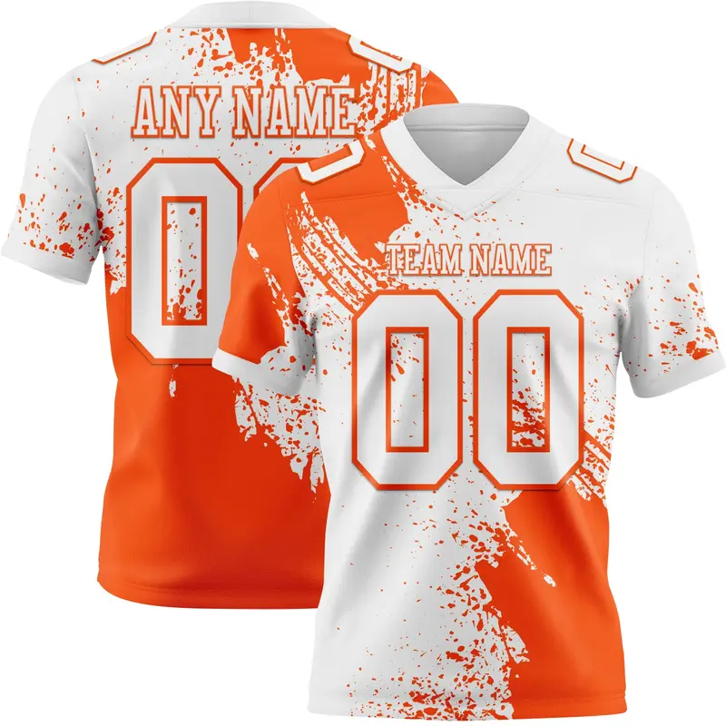 Custom White Orange 3D Pattern Abstract Brush Stroke Mesh Authentic Football Jersey