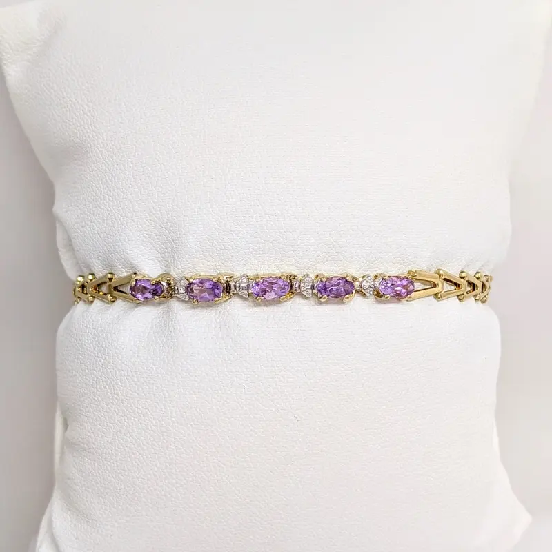 10K AMETHYST OVAL (5) 3X5 LINK ESTATE BRACELET 3.6 GRAMS