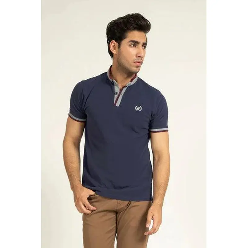 Navy Ban Collar Polo