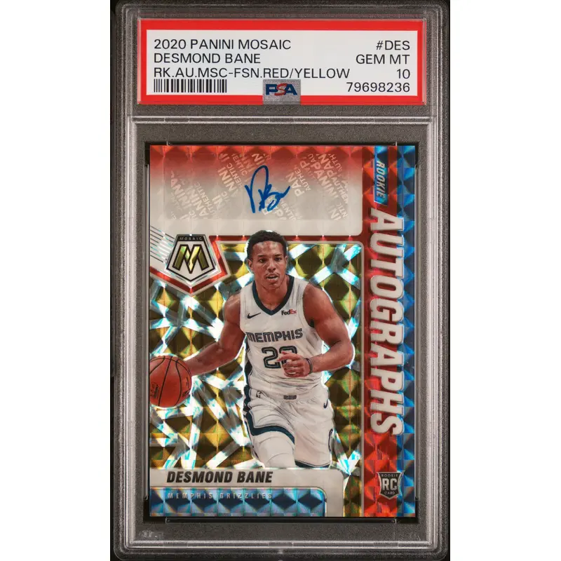 Desmond Bane 2020 Panini Mosaic Rookie Autographs Fusion Red/Yellow PSA 10 Gem Mint