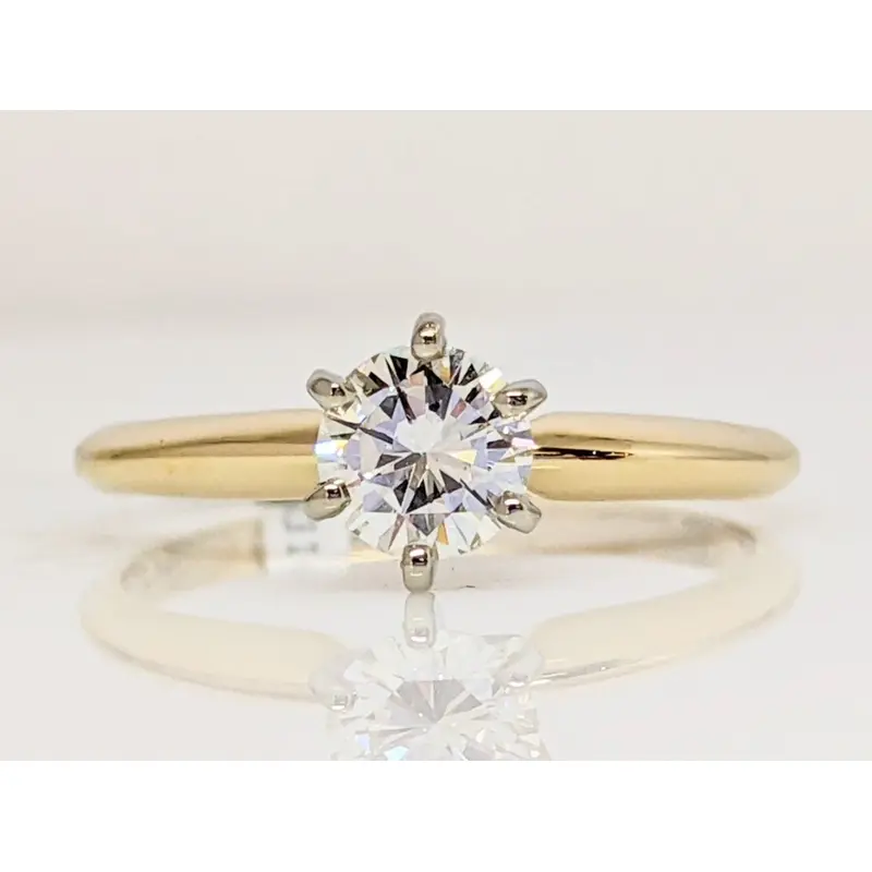 14K .50 CARAT TOTAL VS2 I-J DIAMOND ROUND 6-PRONG SOLITAIRE ESTATE RING 1.9 GRAMS
