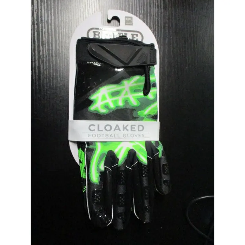 New Battle Cloaked "Nightmare" Neon Green Football Receiver Gloves - Youth XL