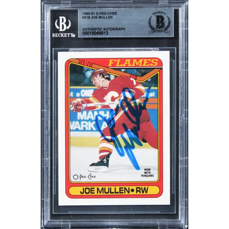 Flames Joe Mullen Authentic Signed 1990 O-Pee-Chee #218 Card BAS Slabbed