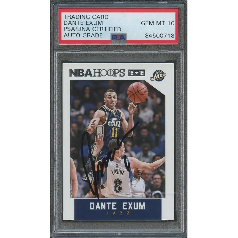 2015-16 NBA Hoops #9 Dante Exum Signed Card AUTO 10 PSA Slabbed Jazz