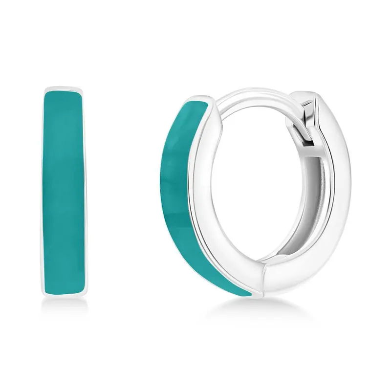 Sterling Silver 11mm Enamel Huggies - Turquoise