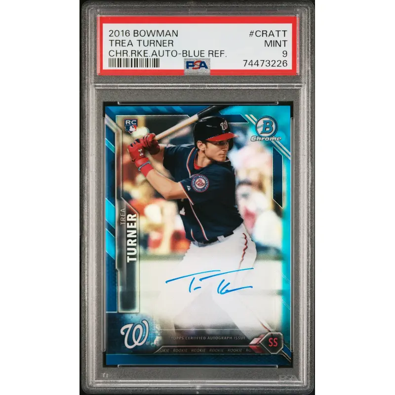 Trea Turner 2016 Bowman Chrome Blue Refactor Rookie Auto #89/150 PSA 9 Mint