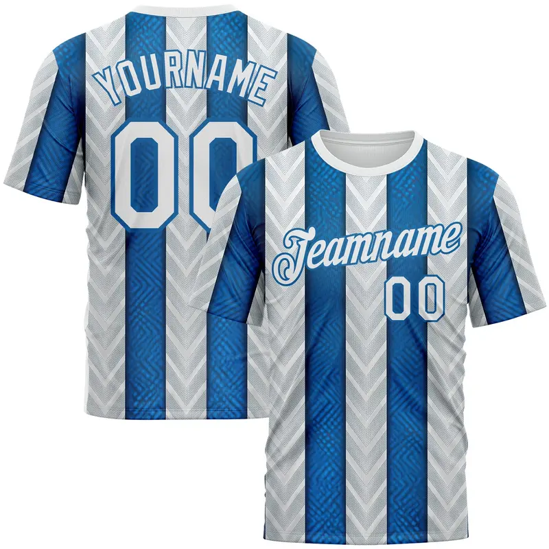 Custom White Blue 3D Pattern Design Argentina Stripe Sport Wear Performance T-Shirt