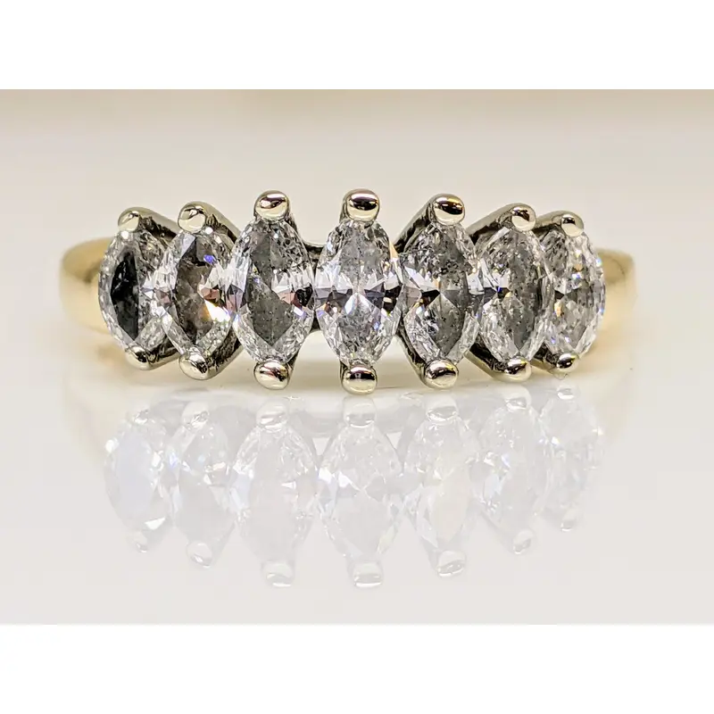 14K .99 CARAT TOTAL WEIGHT PROMOTIONAL DIAMOND MARQUISE (7) ESTATE RING 3.5 GRAMS