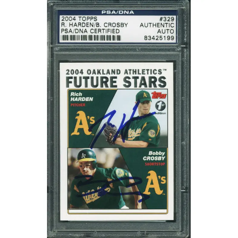 Athletics Crosby & Harden Authentic Signed Card 2004 Topps #329 PSA/DNA Slabbed