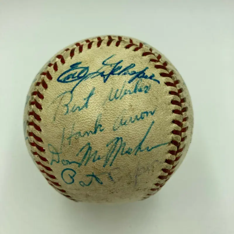 1950's Hank Aaron Ernie Banks HOF Greats Multi Signed Game Used Baseball JSA