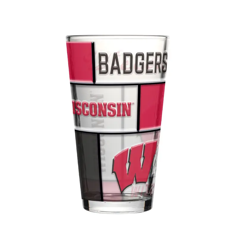 Wisconsin 16oz Quilted Stained Pint Glass